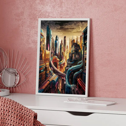 Futuristische Stadtlandschaft Poster Ukiyo-e Stil 5