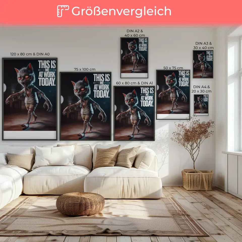 Poster Zombiekatze schlafwandelnd humorvoll und detailreich