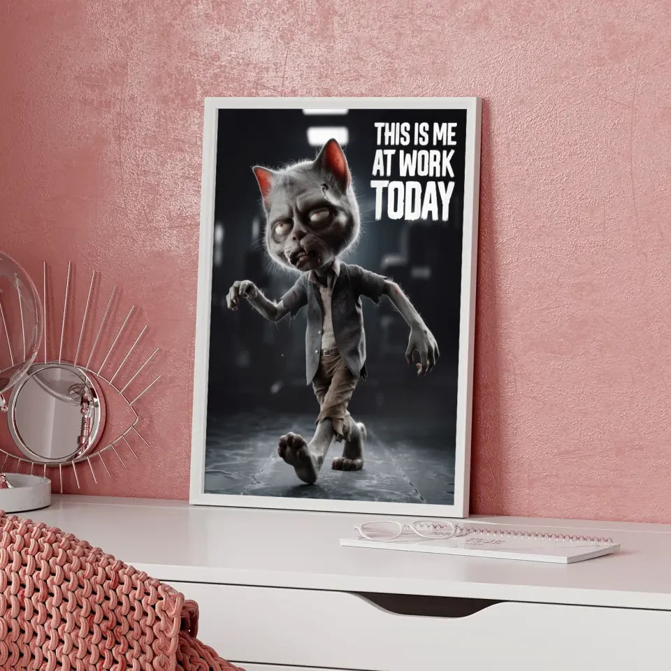 Poster der schlafwandelnden Zombiekatze mit Humor und Details 5