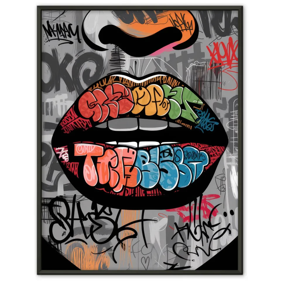 Bunte Graffiti Lippen Poster im urbanen Stil für moderne Wohnräume 1