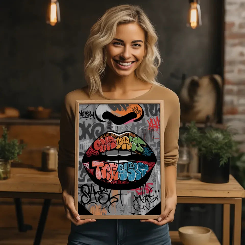 Bunte Graffiti Lippen Poster im urbanen Stil für moderne Wohnräume 2