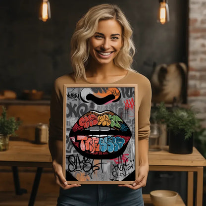 Bunte Graffiti Lippen Poster im urbanen Stil für moderne Wohnräume 2