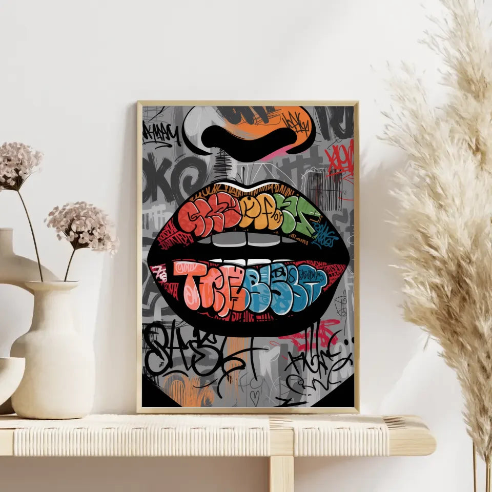 Bunte Graffiti Lippen Poster im urbanen Stil für moderne Wohnräume 4