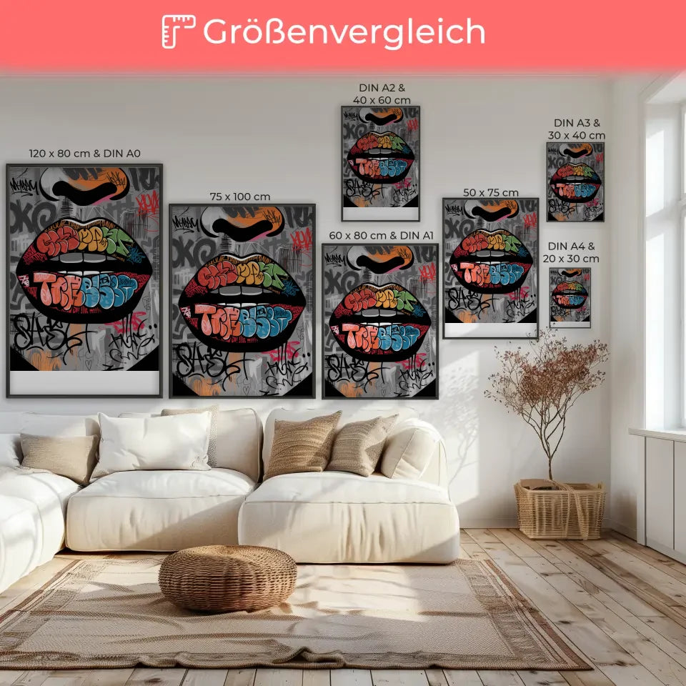 Bunte Graffiti Lippen Poster im urbanen Stil für moderne Wohnräume 7