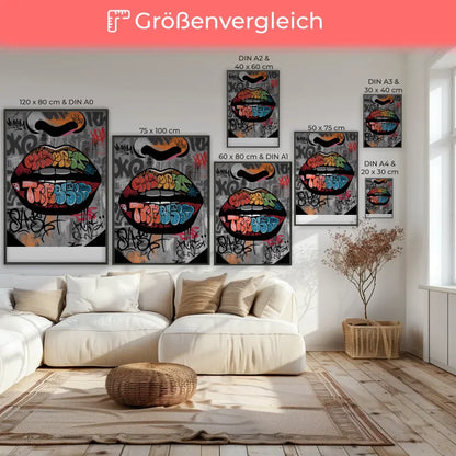 Bunte Graffiti Lippen Poster im urbanen Stil für moderne Wohnräume 7