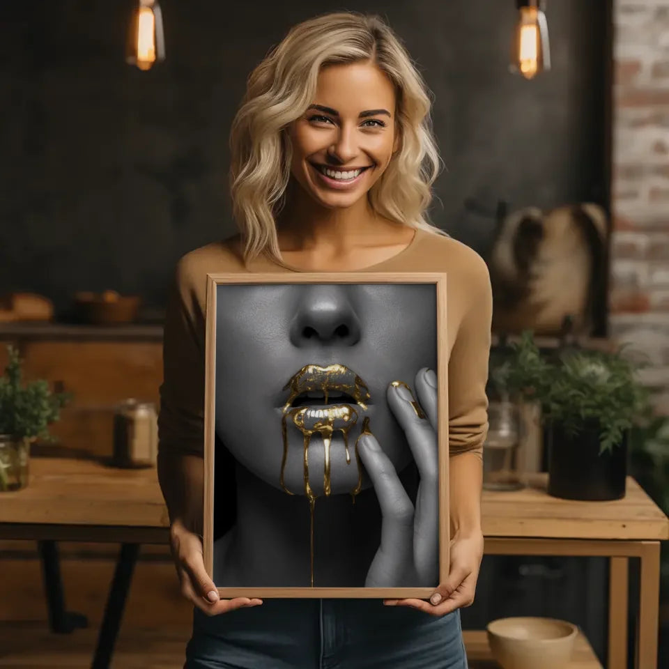 Poster mit goldenem Akzent auf Gesicht in Grautönen 2