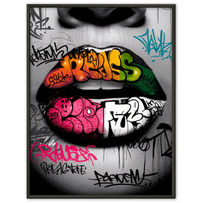 Urbaner Graffiti Poster mit farbenfrohen Lippen und abstrakten Mustern 1