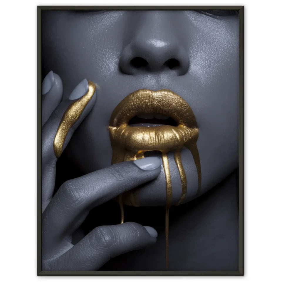 Poster mit goldenen Tropfen und grauem Gesicht 1