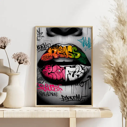 Urbaner Graffiti Poster mit farbenfrohen Lippen und abstrakten Mustern 4