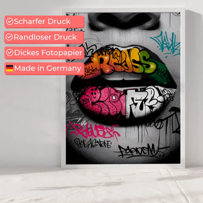 Urbaner Graffiti Poster mit farbenfrohen Lippen und abstrakten Mustern 6