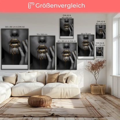 Poster mit goldenem Akzent auf Gesicht in Grautönen 7