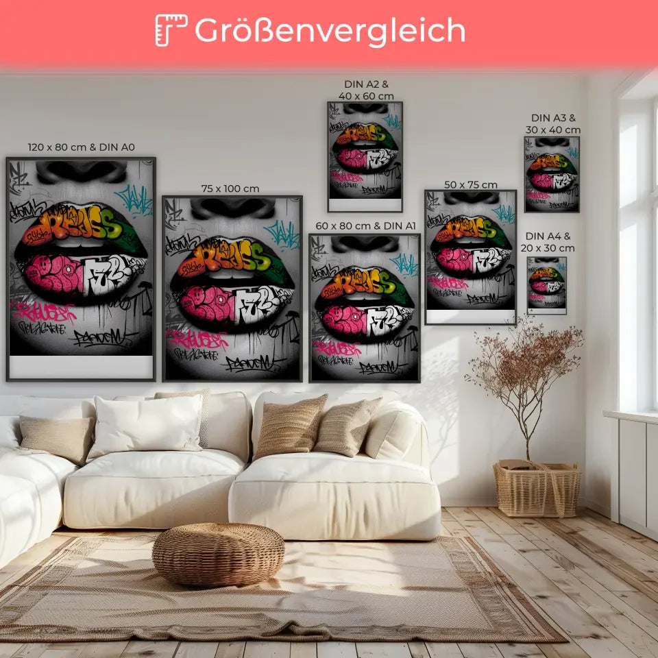 Urbaner Graffiti Poster mit farbenfrohen Lippen und abstrakten Mustern 7