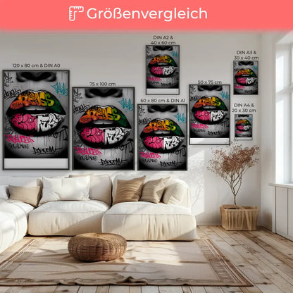 Urbaner Graffiti Poster mit farbenfrohen Lippen und abstrakten Mustern 7