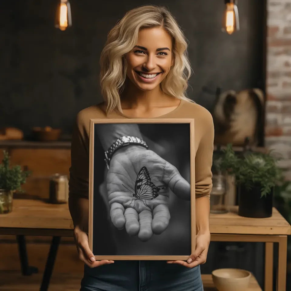 Poster von Schmetterling in Hand mit Details