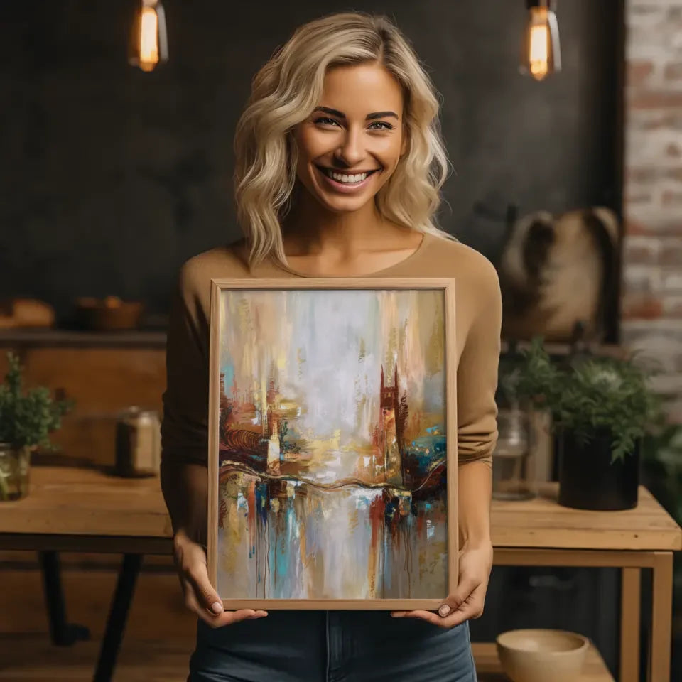 Abstraktes Kunst Poster mit Erdtönen und Gold über Canterbury Geschichte 2