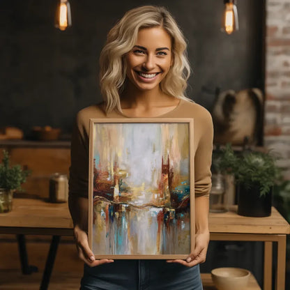 Abstraktes Kunst Poster mit Erdtönen und Gold über Canterbury Geschichte 2