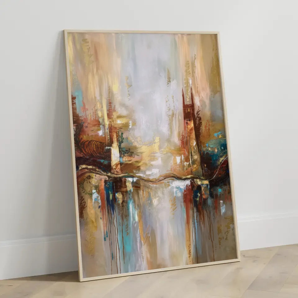 Abstraktes Kunst Poster mit Erdtönen und Gold über Canterbury Geschichte 3