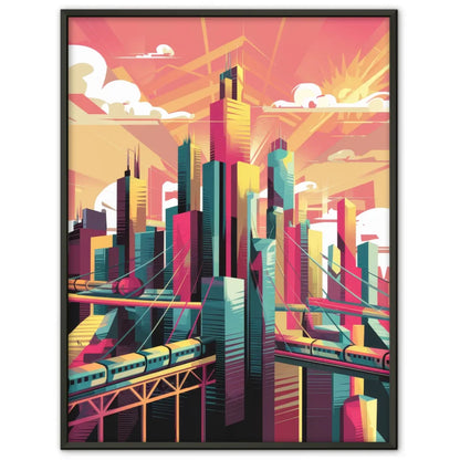 Bunte Stadtlandschaft Poster mit Wolkenkratzern und Optimismus 1