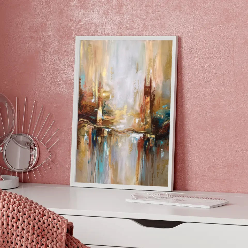 Abstraktes Kunst Poster mit Erdtönen und Gold über Canterbury Geschichte 5