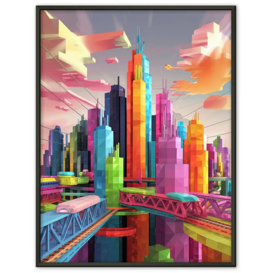 Bunte Stadtlandschaft Poster mit geometrischen Formen 1