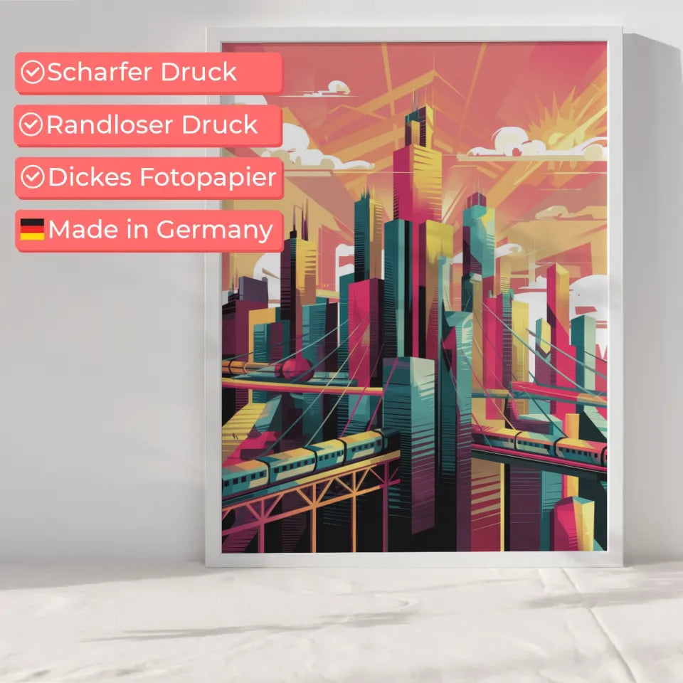 Bunte Stadtlandschaft Poster mit Wolkenkratzern und Optimismus 6