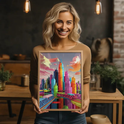 Bunte Stadtlandschaft Poster mit geometrischen Formen 2
