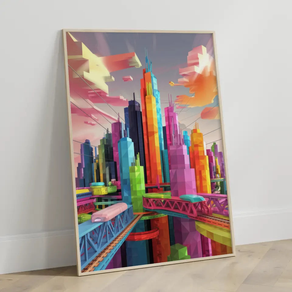 Bunte Stadtlandschaft Poster mit geometrischen Formen 3