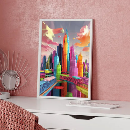 Bunte Stadtlandschaft Poster mit geometrischen Formen 5