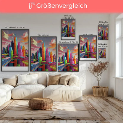 Bunte Stadtlandschaft Poster mit geometrischen Formen 7