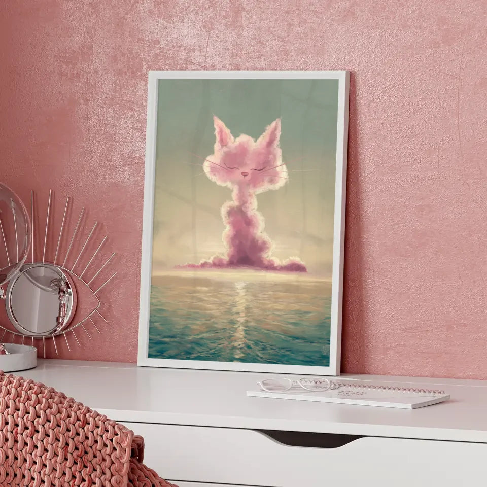 Poster Morgendämmerung Wolke Katze ruhiges Meer