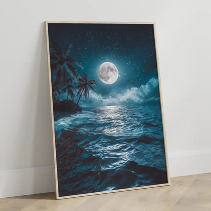 Ruhiges Meer Poster mit Vollmond und Palmen