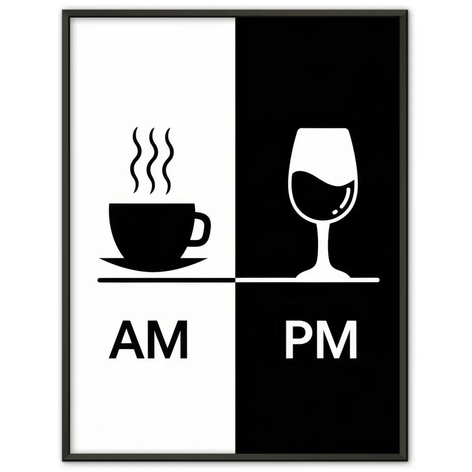 Poster AM PM Kaffeetasse Weinglas Kontrastmotiv