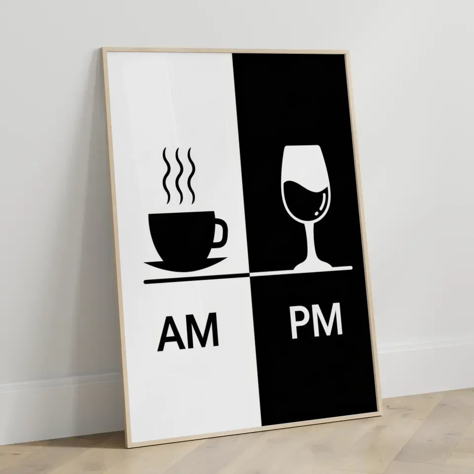 Poster AM PM Kaffeetasse Weinglas Kontrastmotiv