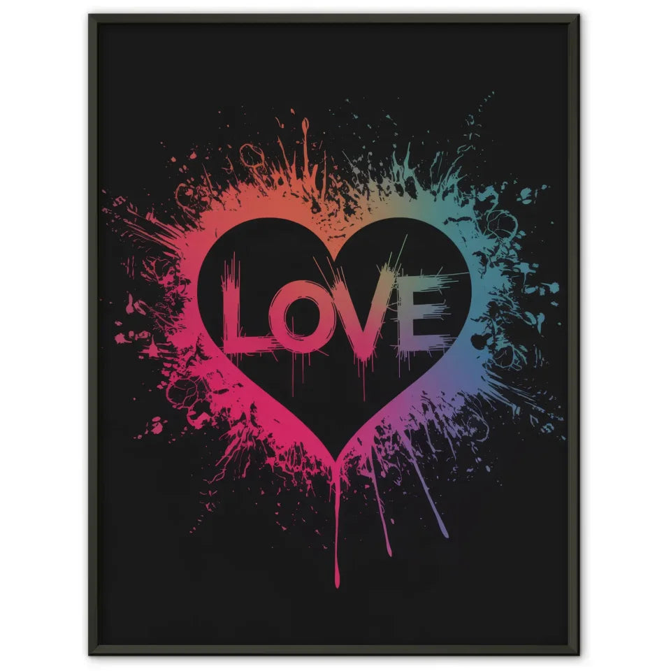 Düstere Fantasy Poster mit buntem Herz und Love Schriftzug 1