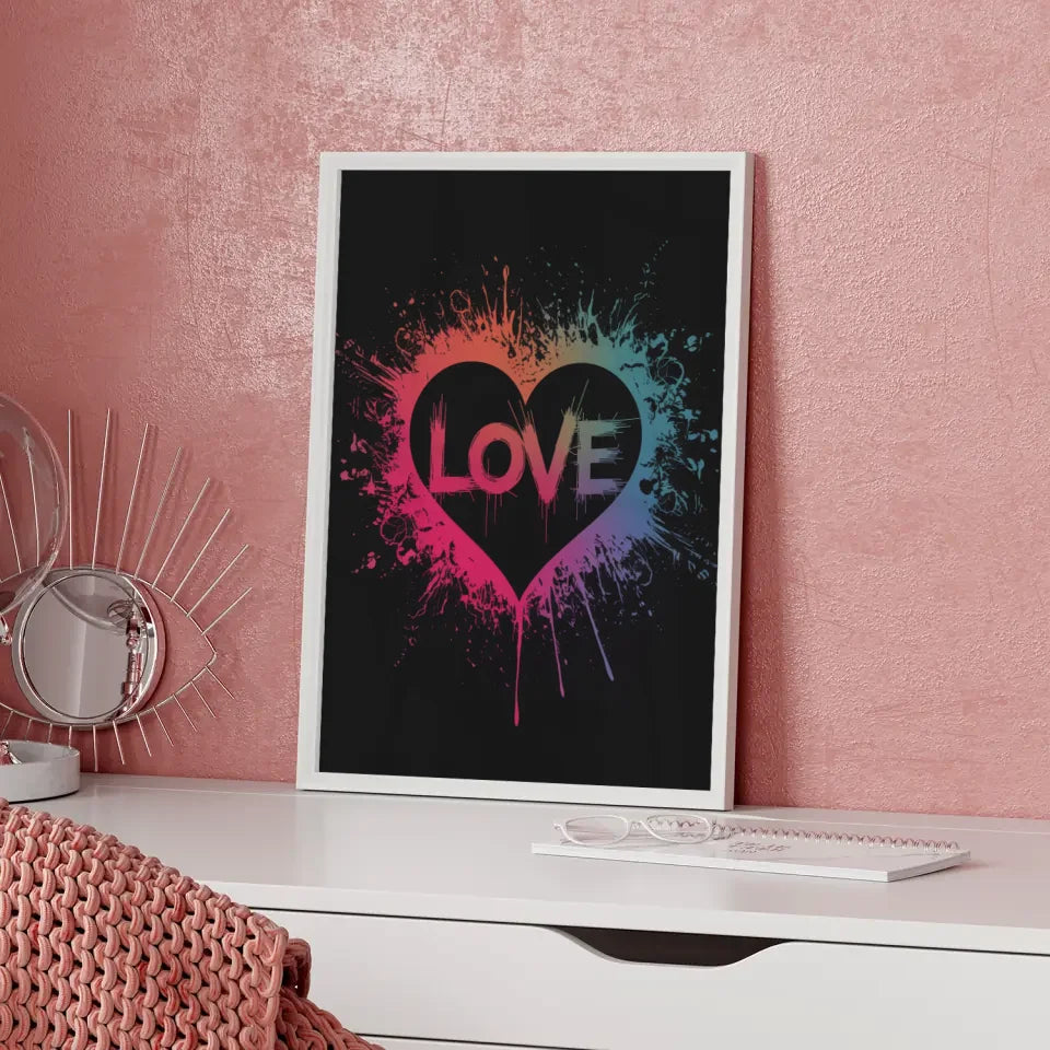 Düstere Fantasy Poster mit buntem Herz und Love Schriftzug 5