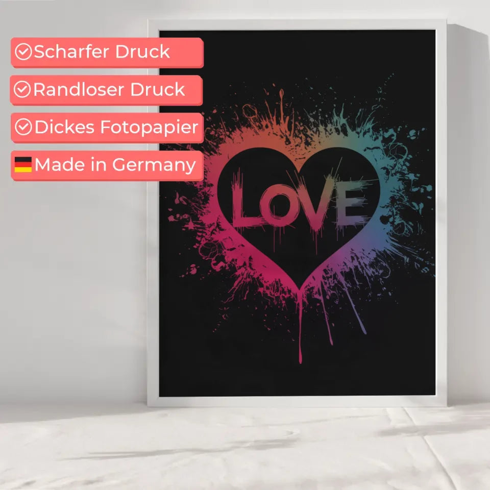 Düstere Fantasy Poster mit buntem Herz und Love Schriftzug 6