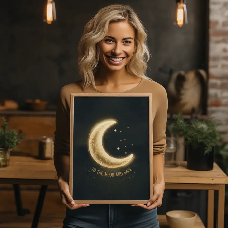 Poster mit goldener Mondsichel und funkelnden Sternen 2