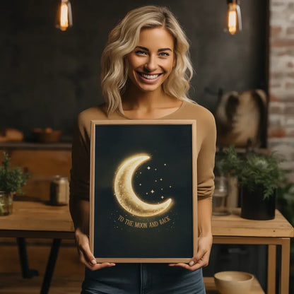 Poster mit goldener Mondsichel und funkelnden Sternen 2