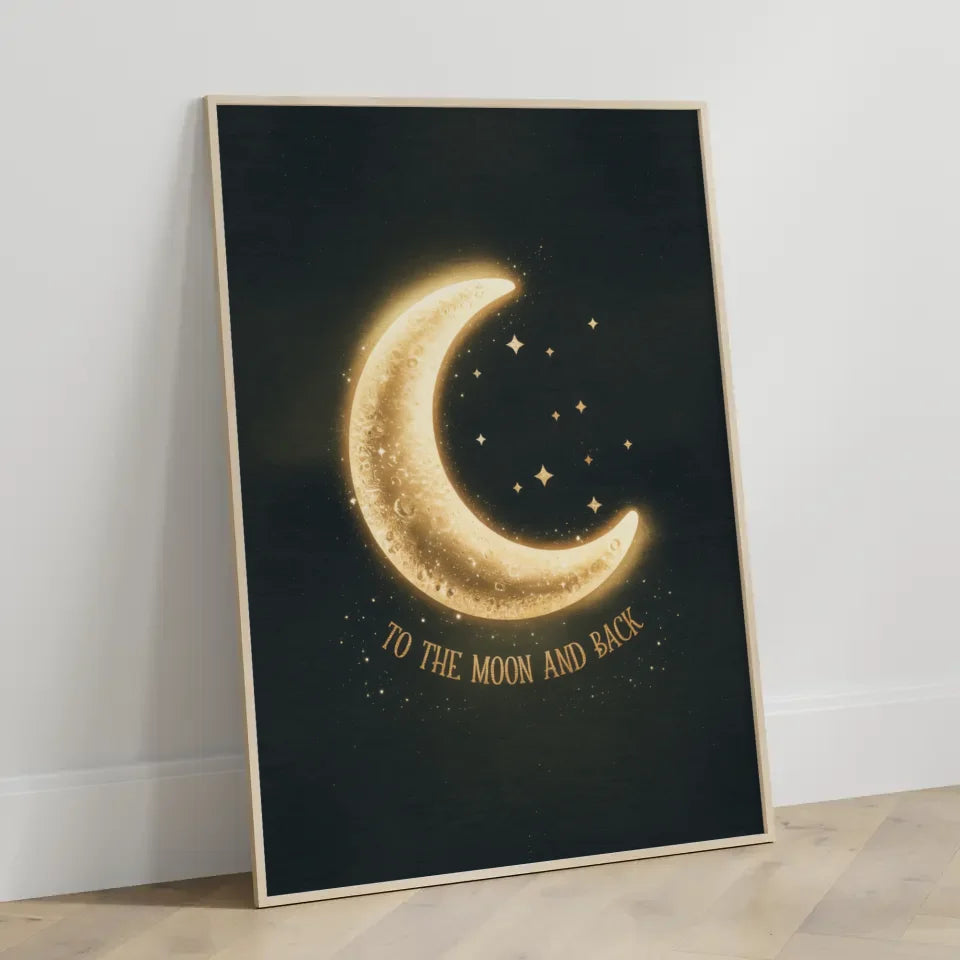 Poster mit goldener Mondsichel und funkelnden Sternen 3