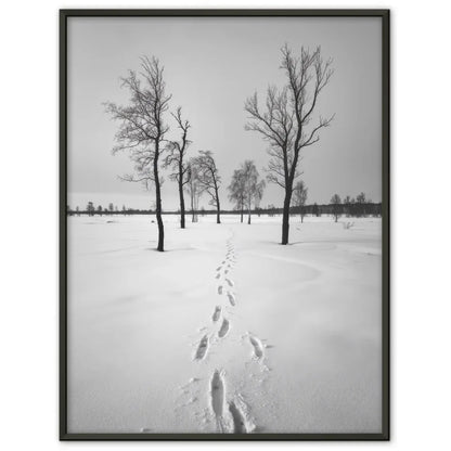 Winterlandschaft Poster mit kahlen Bäumen und Fußabdruck im Schnee