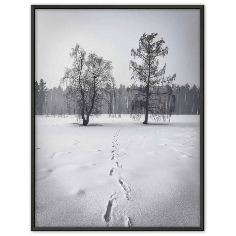 Winterlandschaft Poster mit Fußabdruck in der Stille