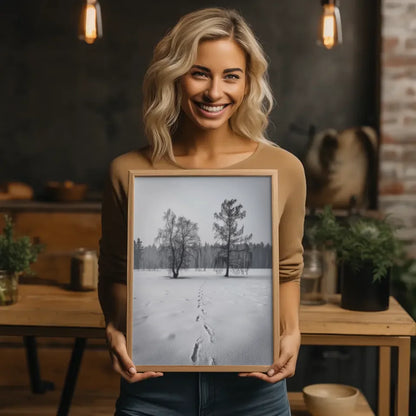 Winterlandschaft Poster mit Fußabdruck in der Stille