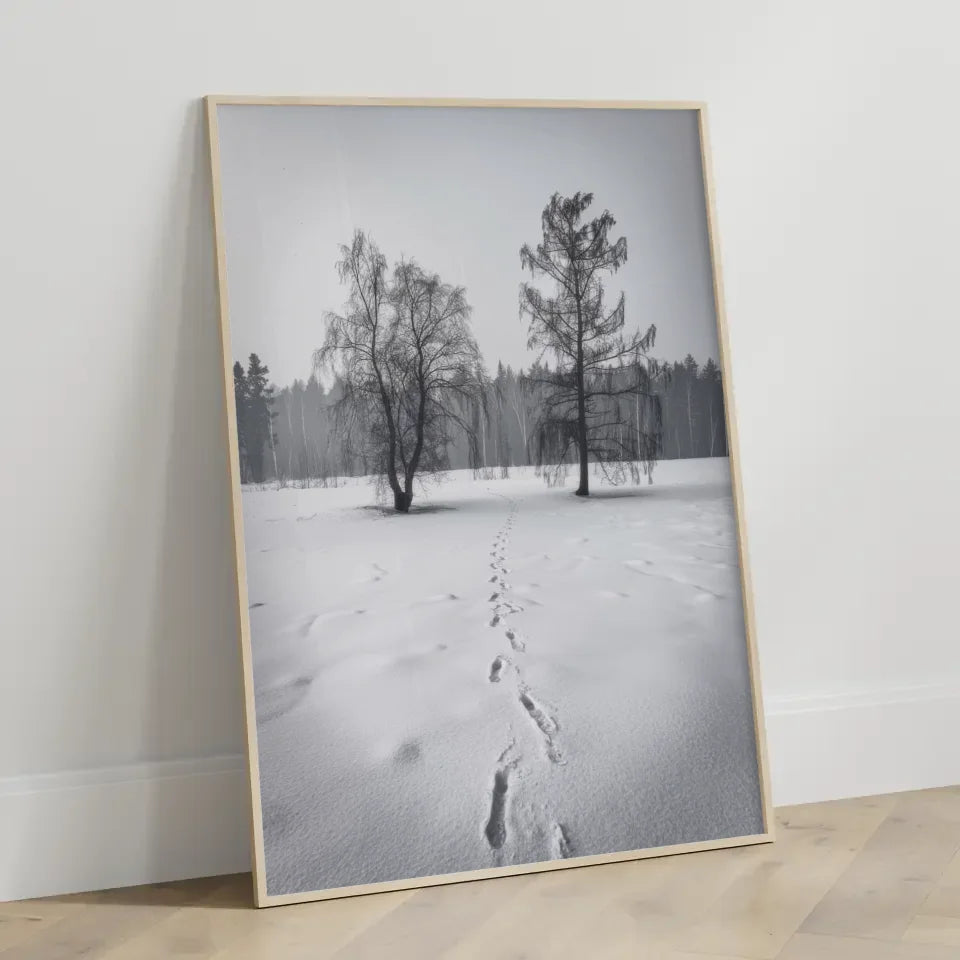 Winterlandschaft Poster mit Fußabdruck in der Stille