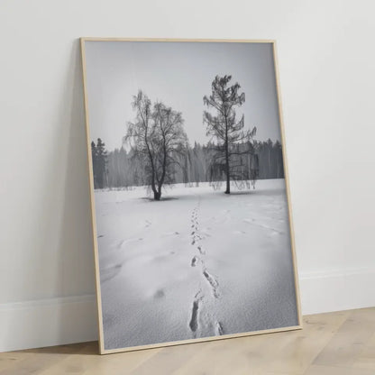 Winterlandschaft Poster mit Fußabdruck in der Stille