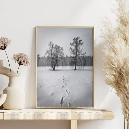 Winterlandschaft Poster mit Fußabdruck in der Stille