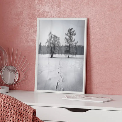 Winterlandschaft Poster mit Fußabdruck in der Stille