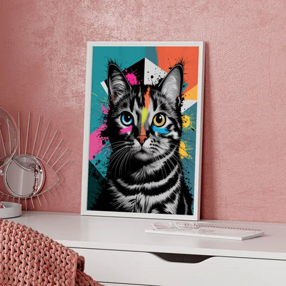 Poster Katze mit buntem, abstraktem Hintergrund kaufen