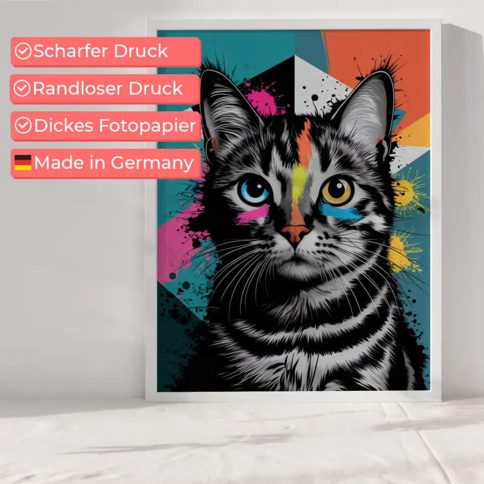 Poster Katze mit buntem, abstraktem Hintergrund kaufen