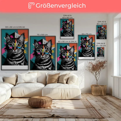 Poster Katze mit buntem, abstraktem Hintergrund kaufen