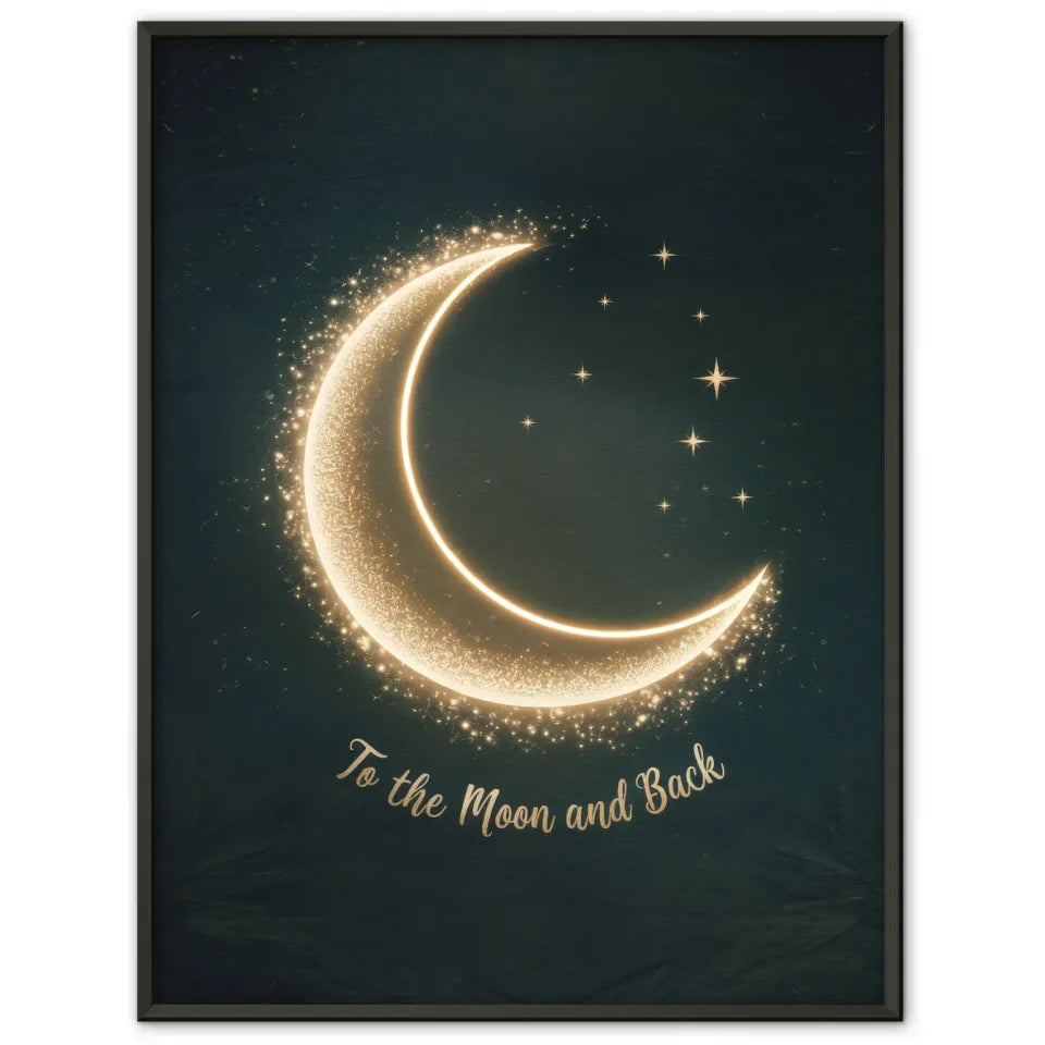 Mondsichel Poster mit funkelnden Sternen und Text 1